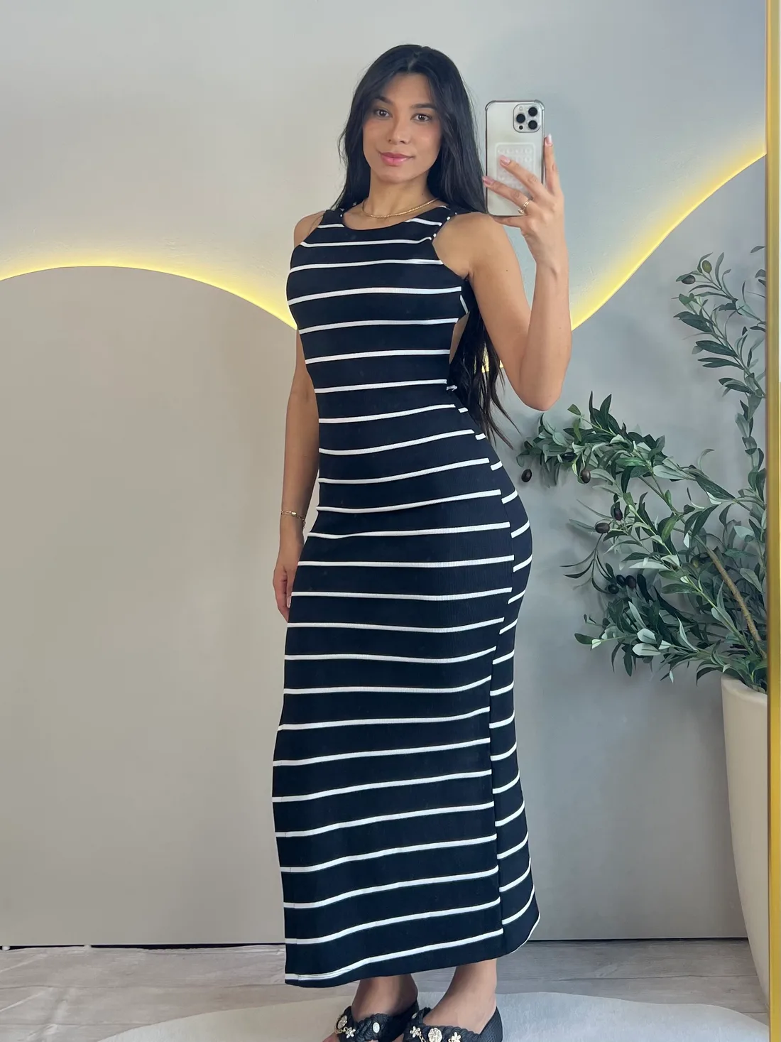 Vestido Listrado Midi
